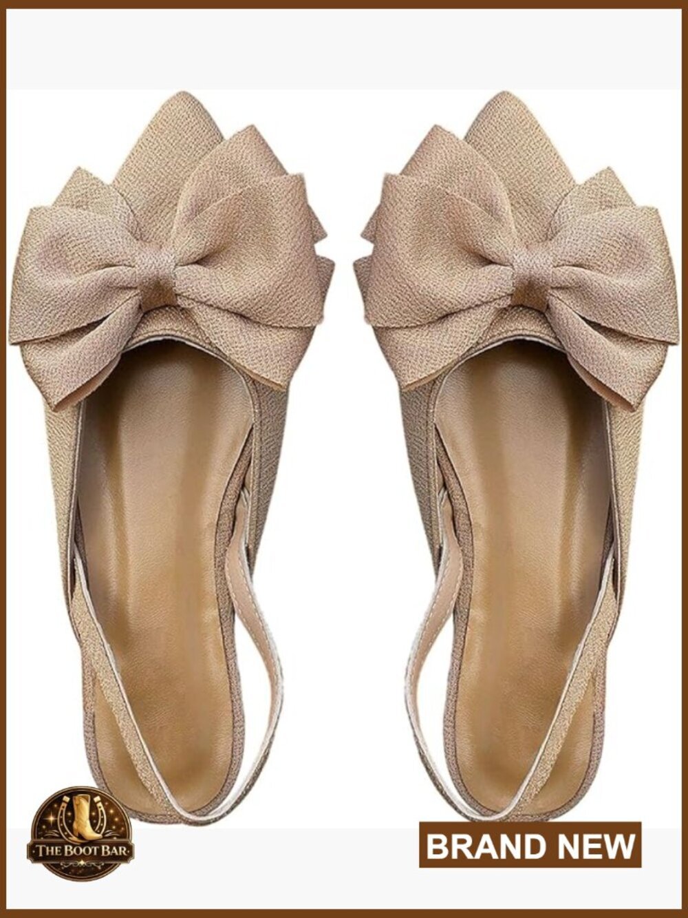 Pointed Toe Bow Slingback Flats Low Heel Slip On Dressy Shoes
